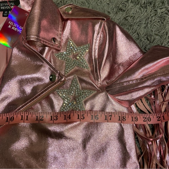 KELSEY RANDALL X Revolve NEW Senne Fringe Jacket Stars Rhinestone Rose Quartz XS - Picture 16 of 16